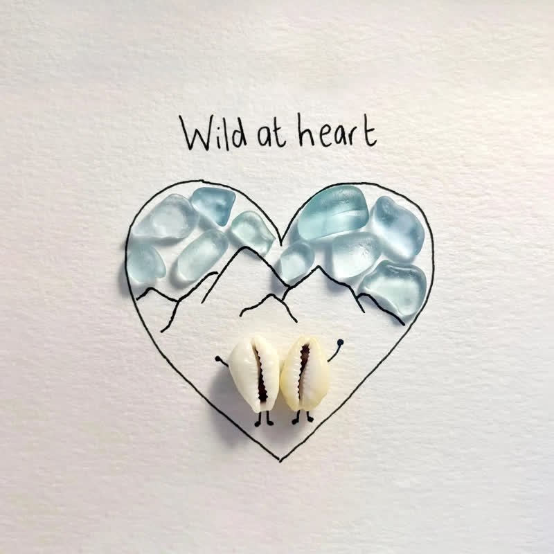 "Wild at Heart" Mountains & Shell Couple Sea Glass Framed Art - image 2