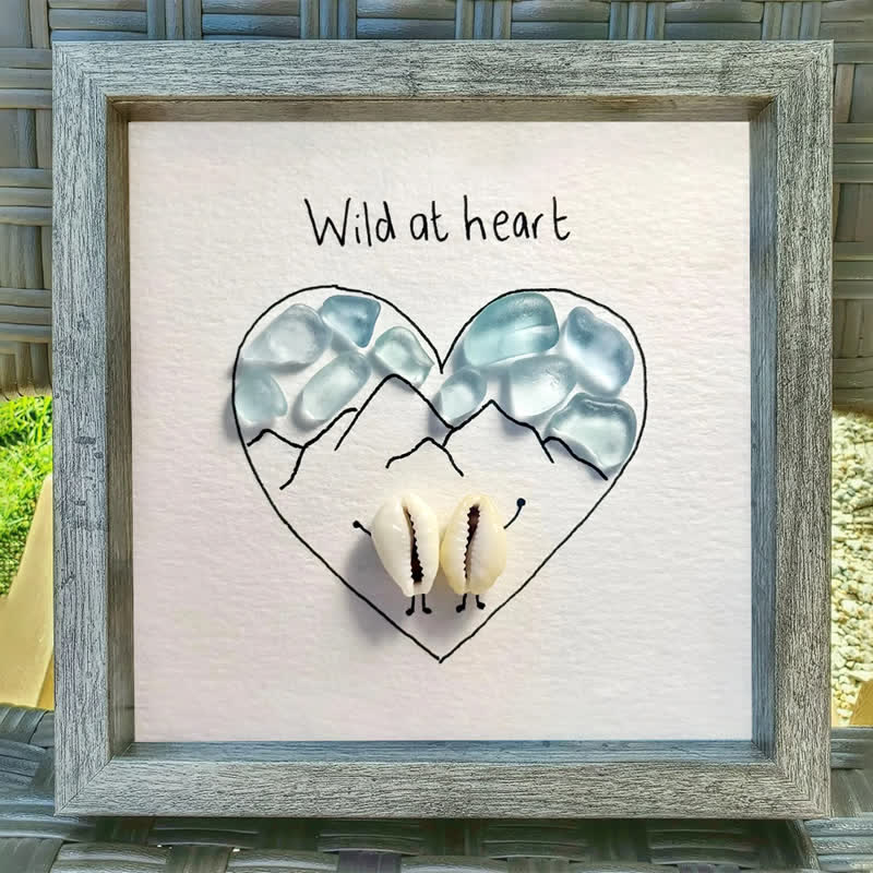 "Wild at Heart" Mountains & Shell Couple Sea Glass Framed Art - image 0