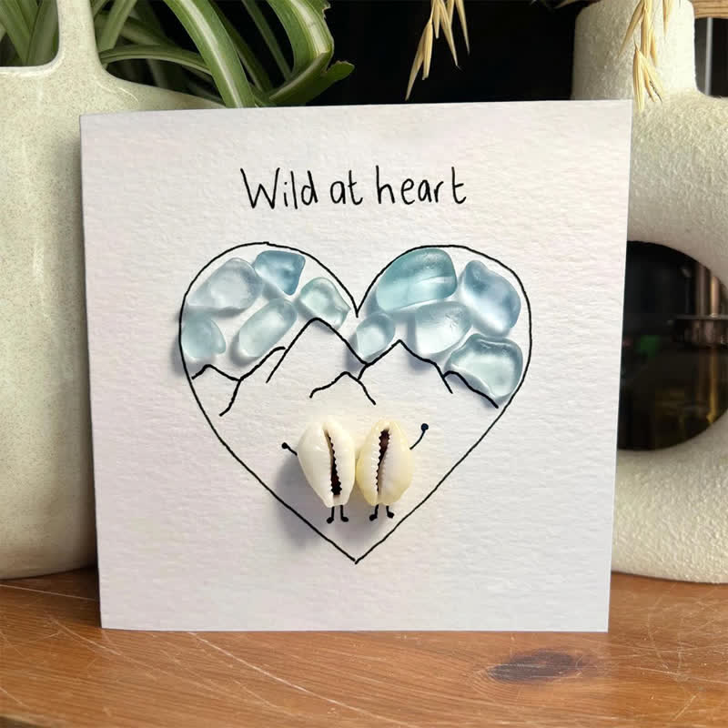 "Wild at Heart" Mountains & Shell Couple Sea Glass Framed Art - image 3