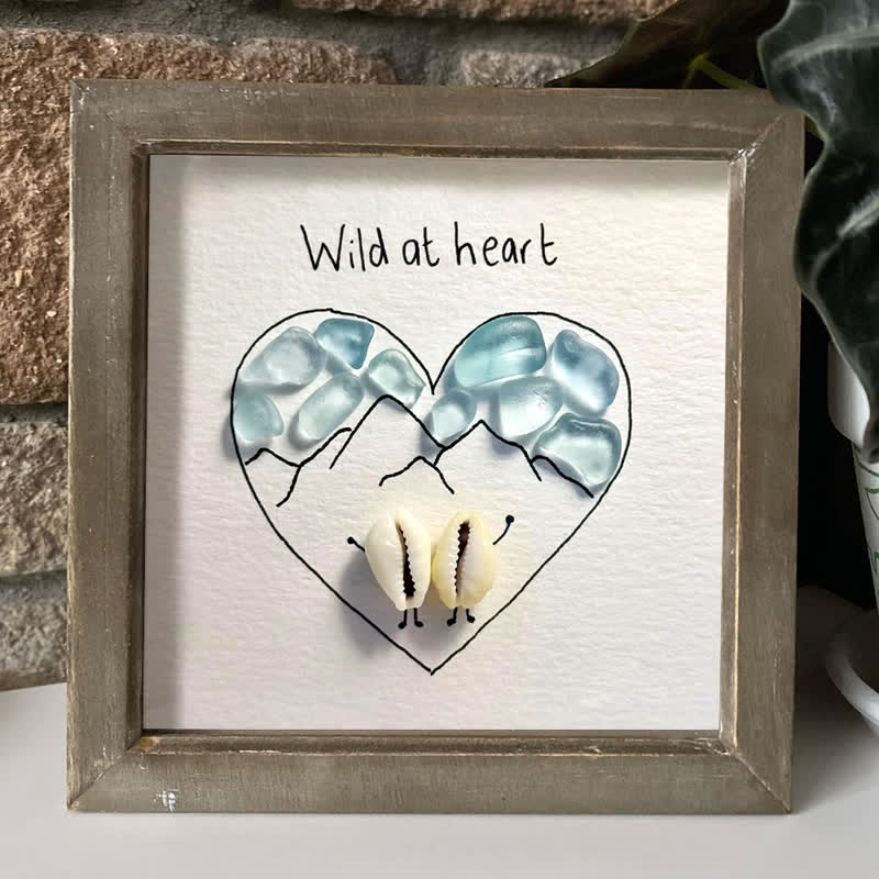"Wild at Heart" Mountains & Shell Couple Sea Glass Framed Art - image 6