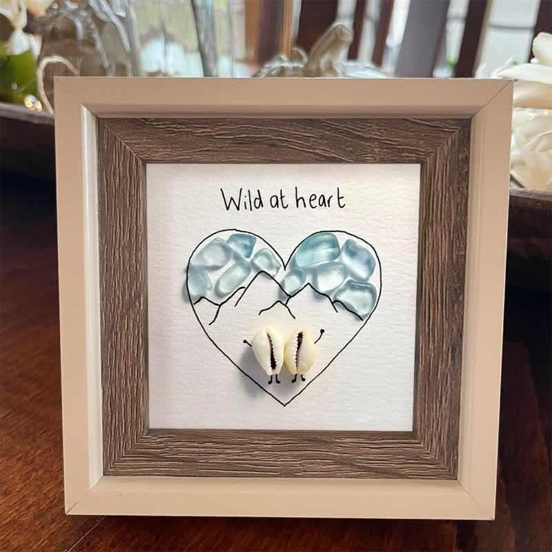 "Wild at Heart" Mountains & Shell Couple Sea Glass Framed Art - image 4
