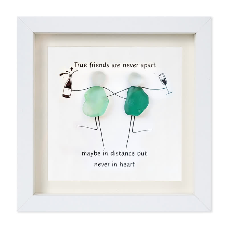 Long-Distance Friendship & Champagne Sea Glass Framed Art - White - 8" X 8" - image 11
