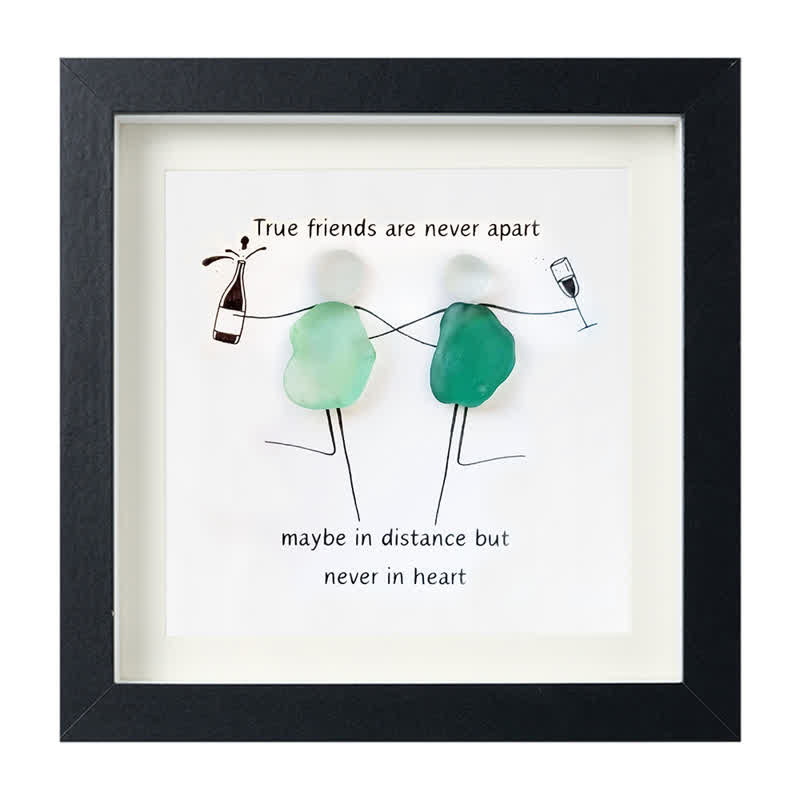 Long-Distance Friendship & Champagne Sea Glass Framed Art - Black - 8" X 8" - image 10