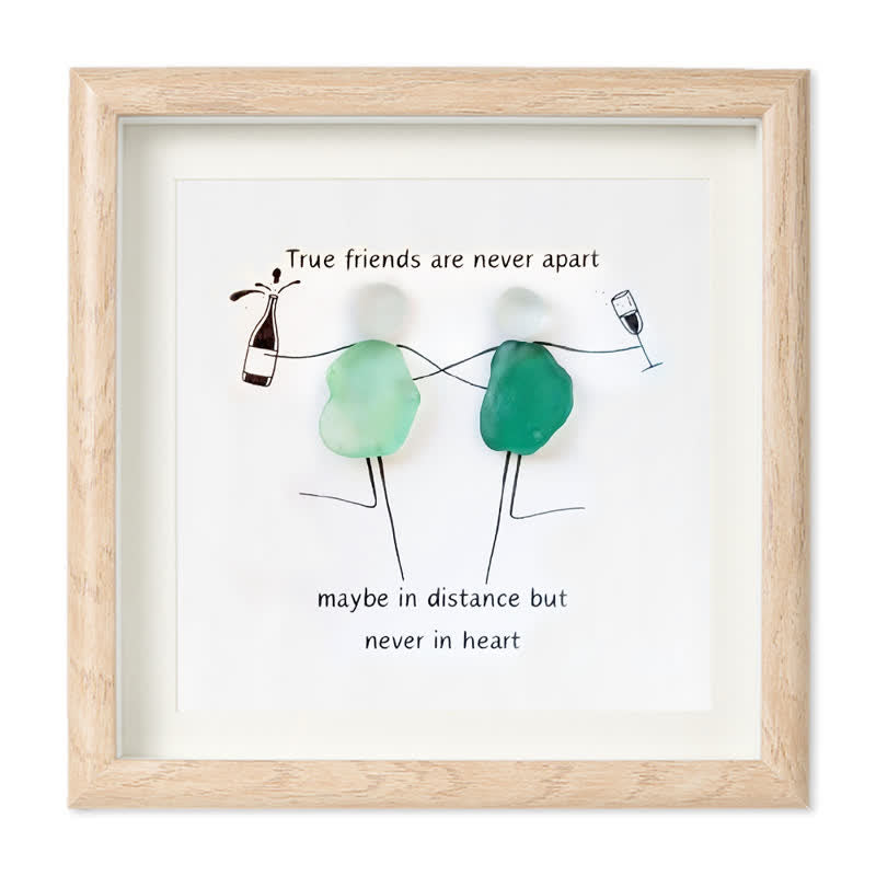 Long-Distance Friendship & Champagne Sea Glass Framed Art - Oak - 8" X 8" - image 8