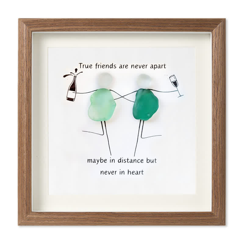 Long-Distance Friendship & Champagne Sea Glass Framed Art - Walnut Brown - 8" X 8" - image 9