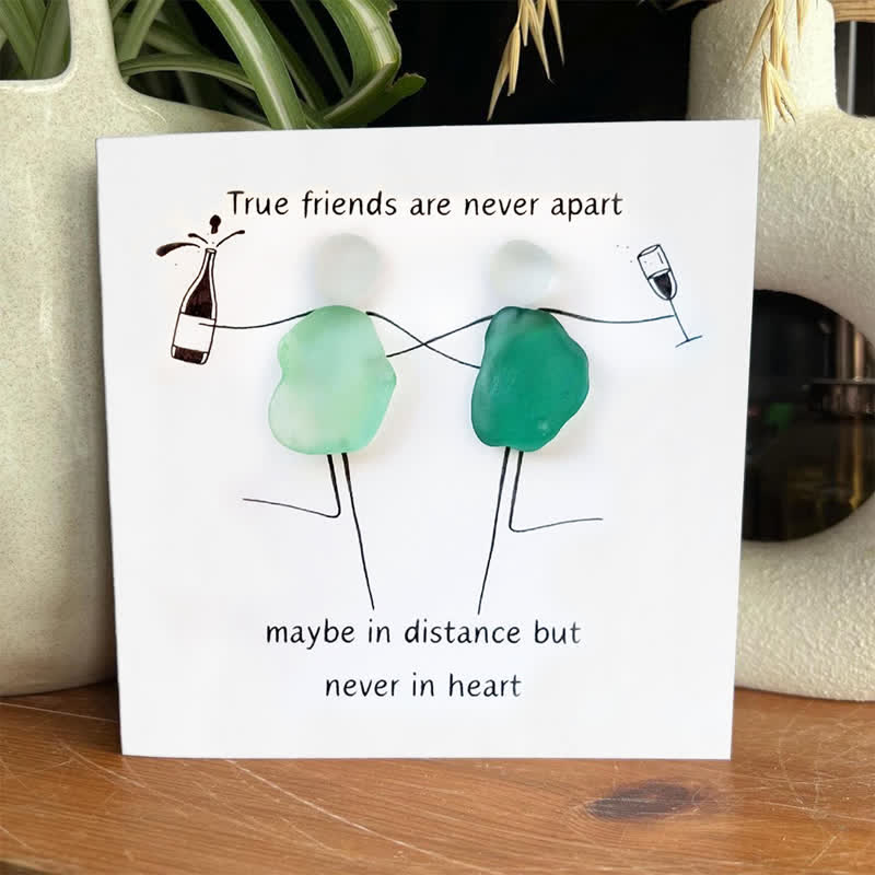 Long-Distance Friendship & Champagne Sea Glass Framed Art - Seaglass Card - 8" X 8" - image 1
