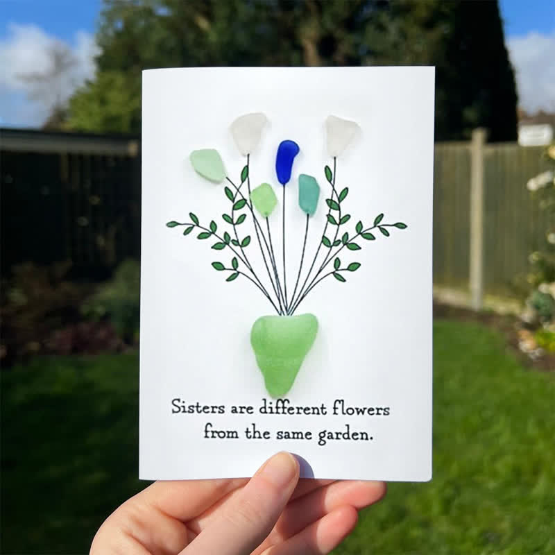 Flowers Bouquet Sisterhood Sea Glass Framed Art - Seaglass Card - 8" X 6" - image 1