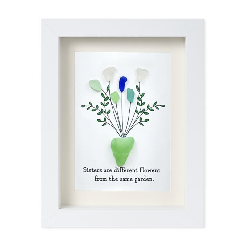 Flowers Bouquet Sisterhood Sea Glass Framed Art - White - 8" X 6" - image 12