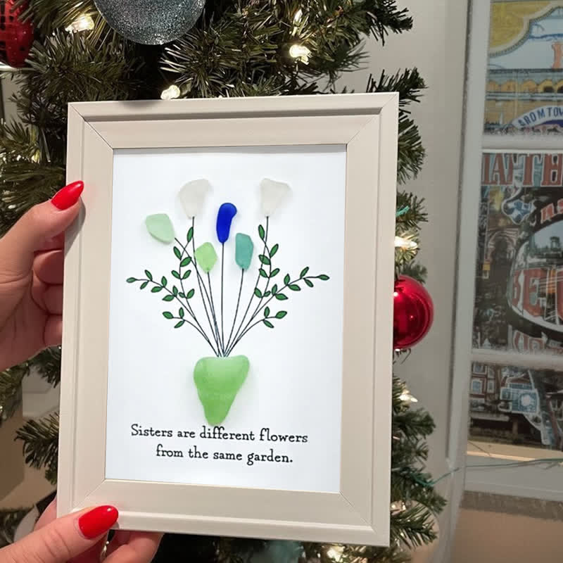 Flowers Bouquet Sisterhood Sea Glass Framed Art - image 0