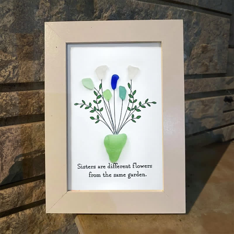 Flowers Bouquet Sisterhood Sea Glass Framed Art - image 3