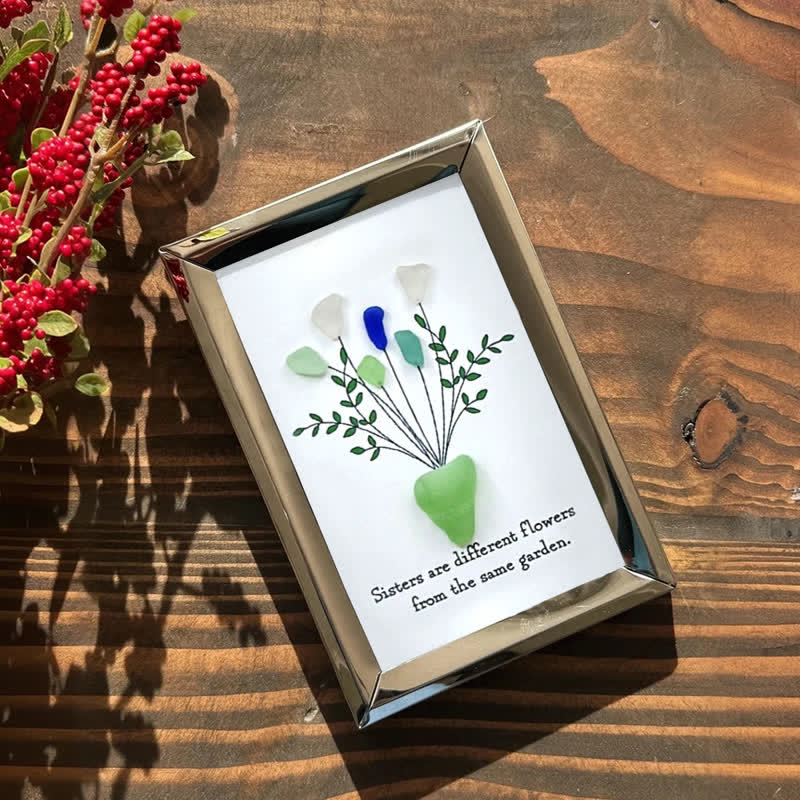 Flowers Bouquet Sisterhood Sea Glass Framed Art - image 8