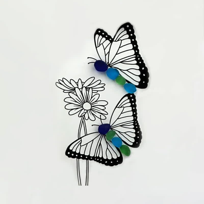 Butterflies & Daisies Garden Sea Glass Framed Art - image 2