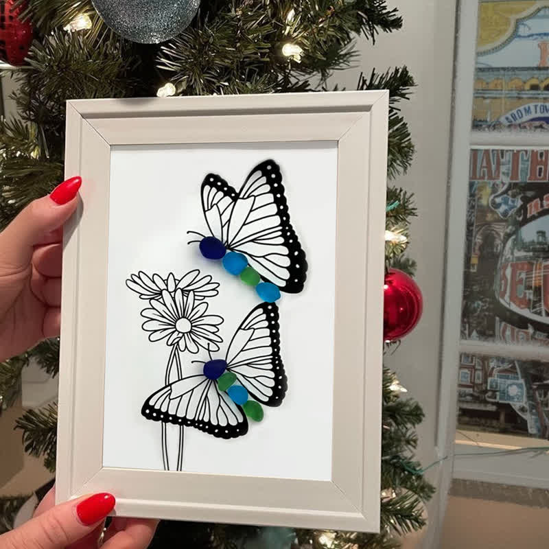 Butterflies & Daisies Garden Sea Glass Framed Art - image 5