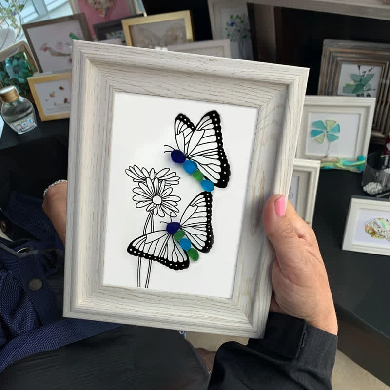 Butterflies & Daisies Garden Sea Glass Framed Art - image 7