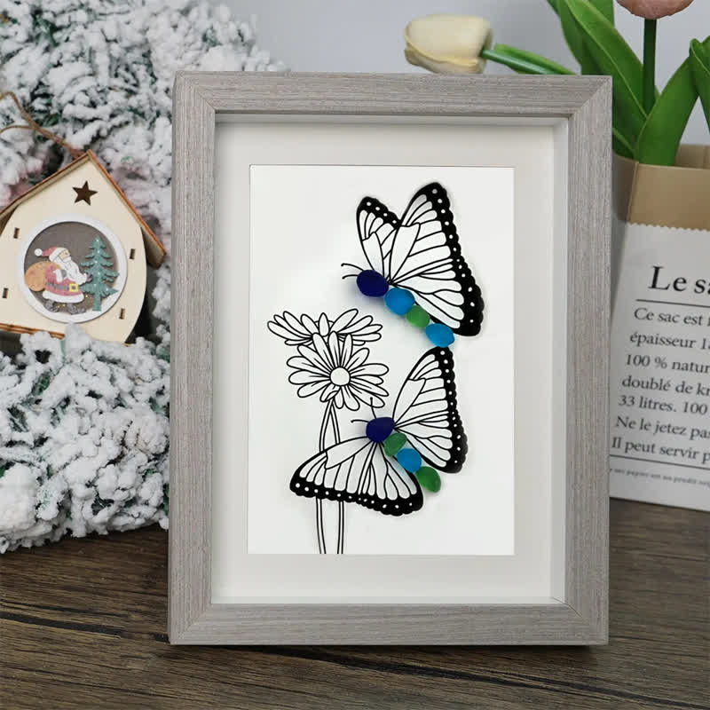 Butterflies & Daisies Garden Sea Glass Framed Art - image 0