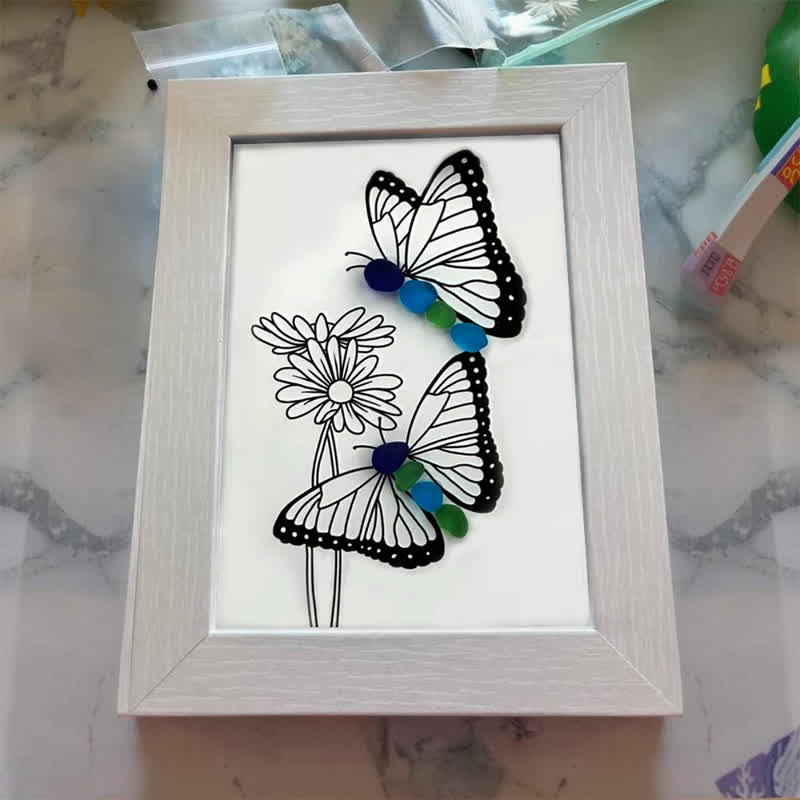 Butterflies & Daisies Garden Sea Glass Framed Art - image 6