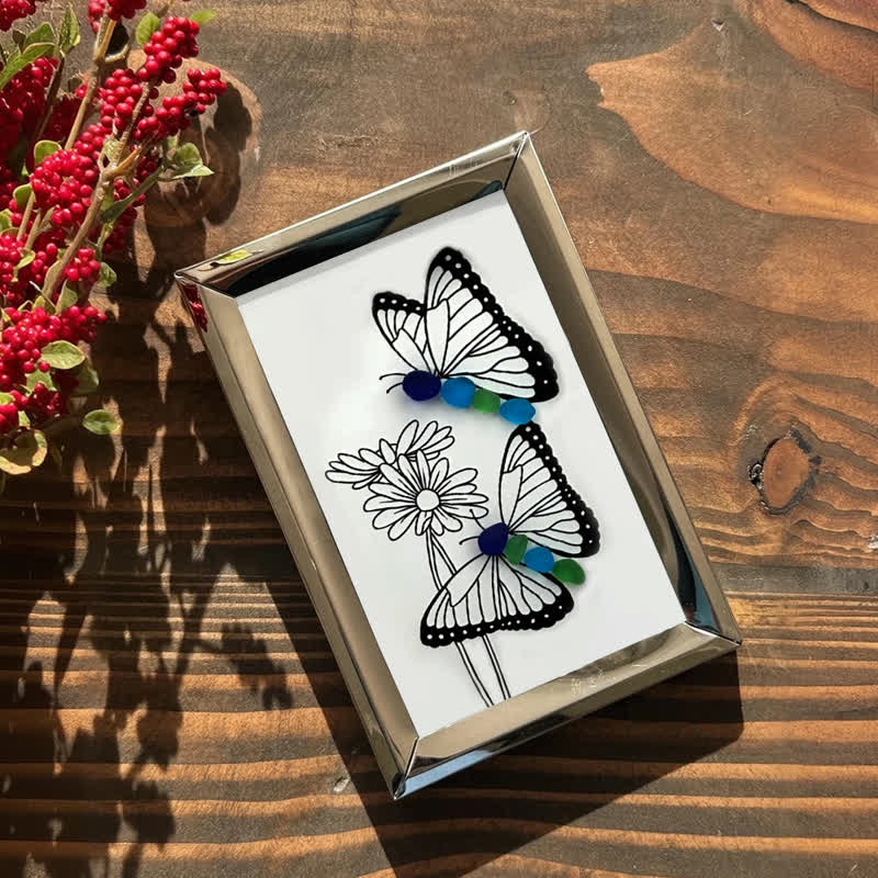Butterflies & Daisies Garden Sea Glass Framed Art - image 3
