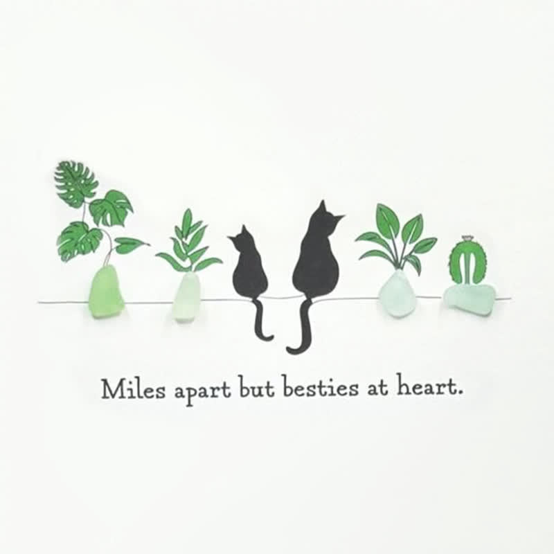 Long-Distance Bestie Cat & Plant Sea Glass Framed Art - image 2