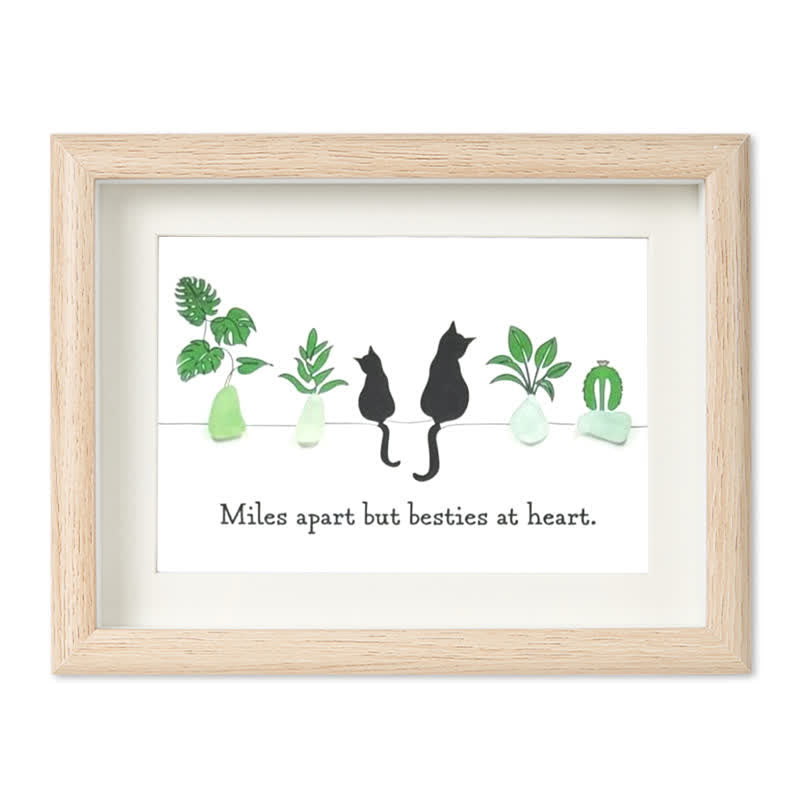 Long-Distance Bestie Cat & Plant Sea Glass Framed Art - Oak - 6" X 8" - image 11