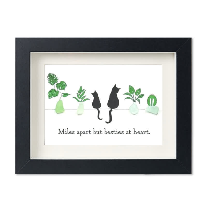 Long-Distance Bestie Cat & Plant Sea Glass Framed Art - Black - 6" X 8" - image 13