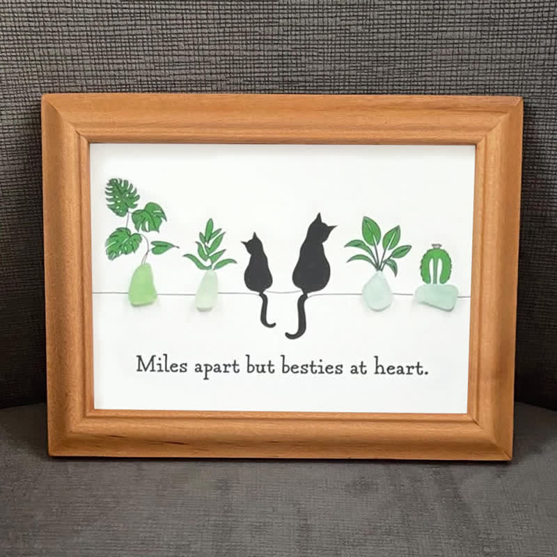 Long-Distance Bestie Cat & Plant Sea Glass Framed Art - image 6