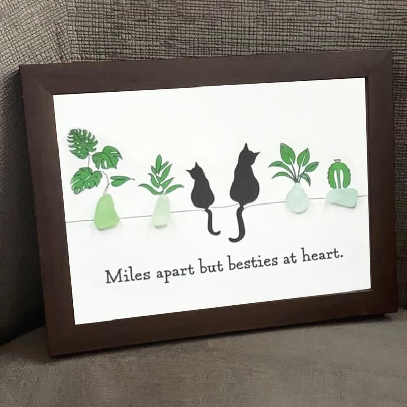 Long-Distance Bestie Cat & Plant Sea Glass Framed Art - image 4