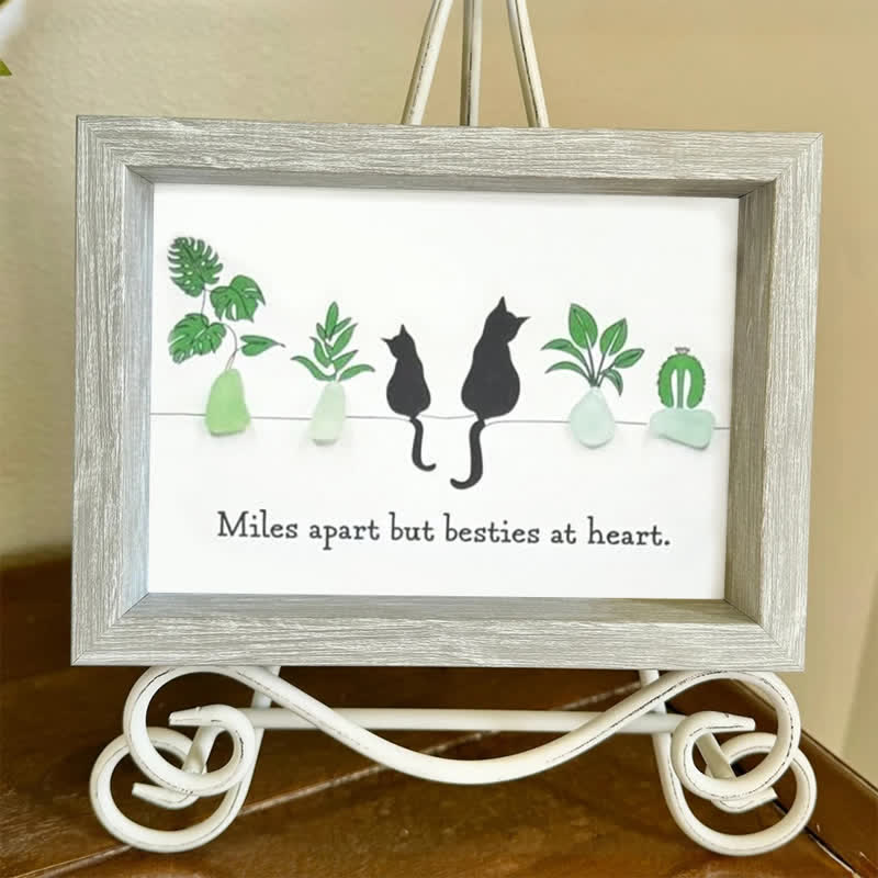 Long-Distance Bestie Cat & Plant Sea Glass Framed Art - image 9