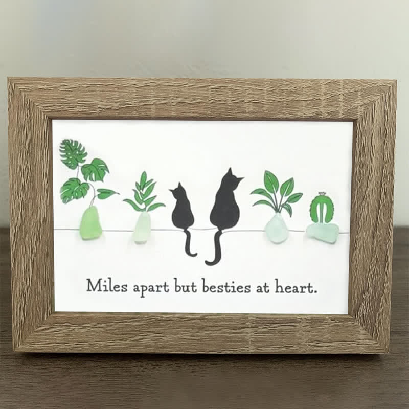 Long-Distance Bestie Cat & Plant Sea Glass Framed Art - image 10