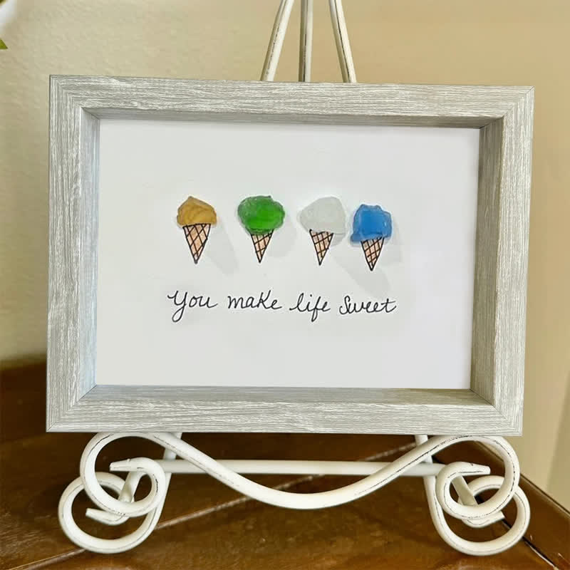 "You Make Life Sweet" Ice Cream Sea Glass Framed Art - image 0