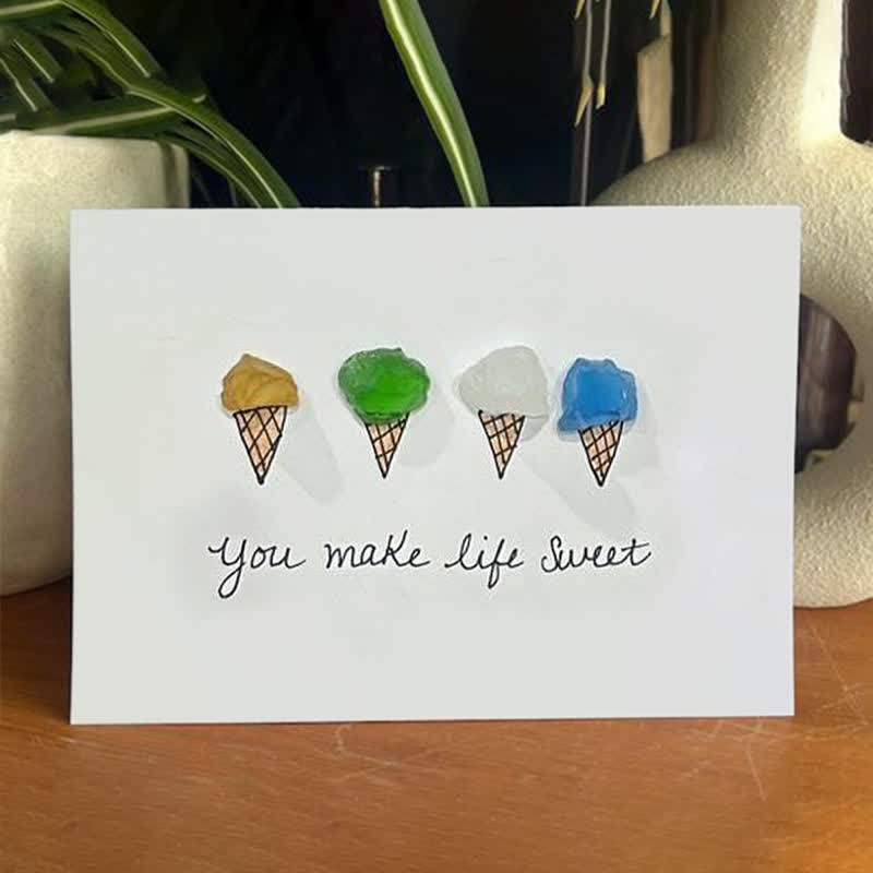 "You Make Life Sweet" Ice Cream Sea Glass Framed Art - Seaglass Card - 6" X 8" - image 1