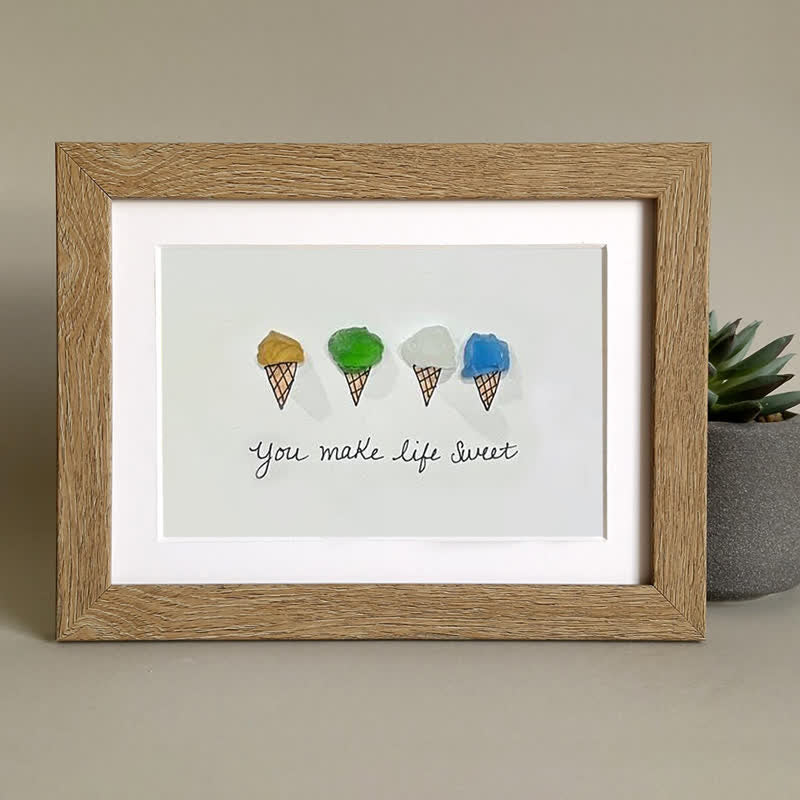 "You Make Life Sweet" Ice Cream Sea Glass Framed Art - image 4