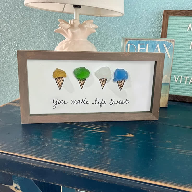 "You Make Life Sweet" Ice Cream Sea Glass Framed Art - image 8