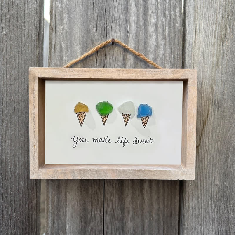 "You Make Life Sweet" Ice Cream Sea Glass Framed Art - image 3