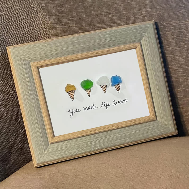 "You Make Life Sweet" Ice Cream Sea Glass Framed Art - image 7