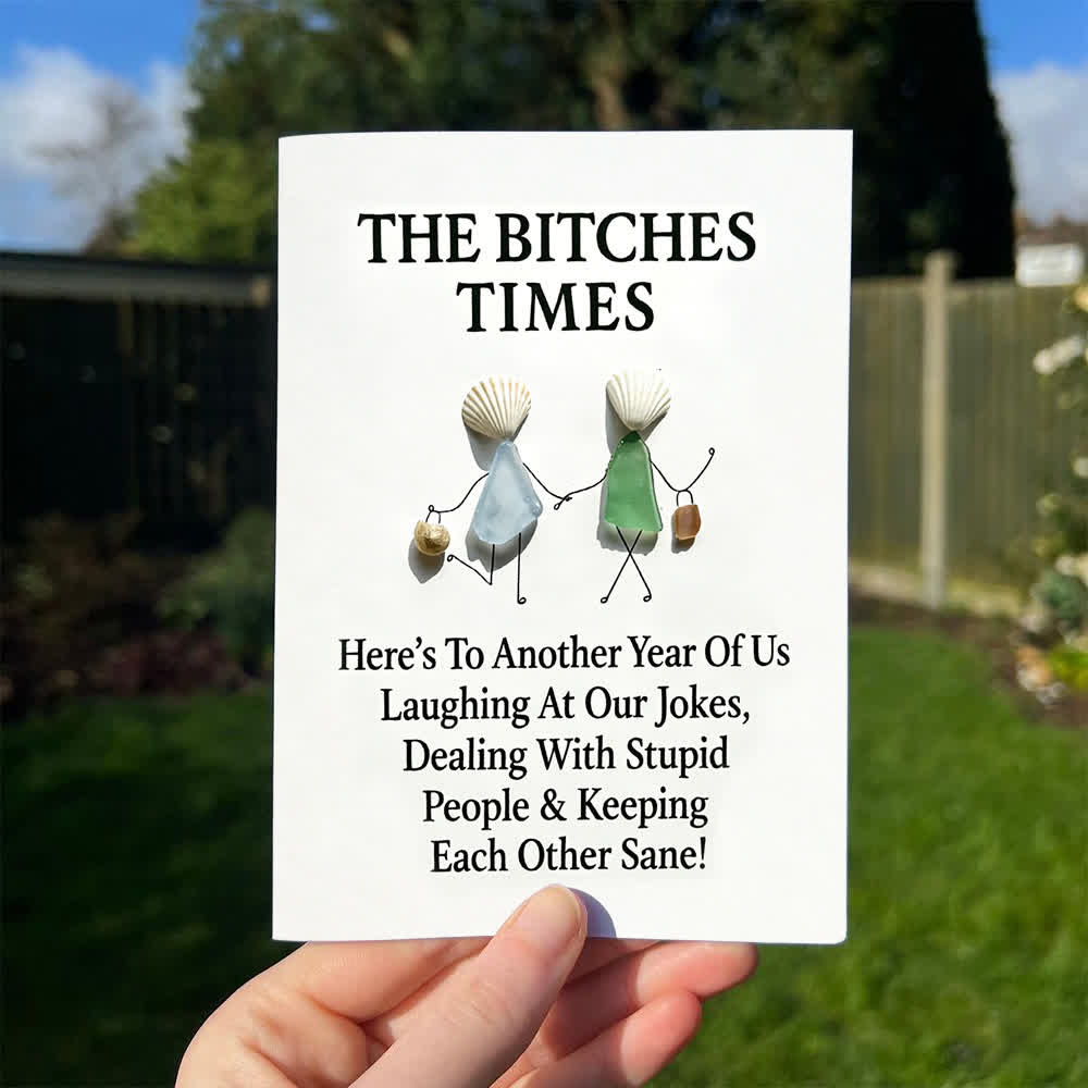 The Bitches Times Shell Bestie Sea Glass Framed Art - Seaglass Card - 8" X 6" - image 1