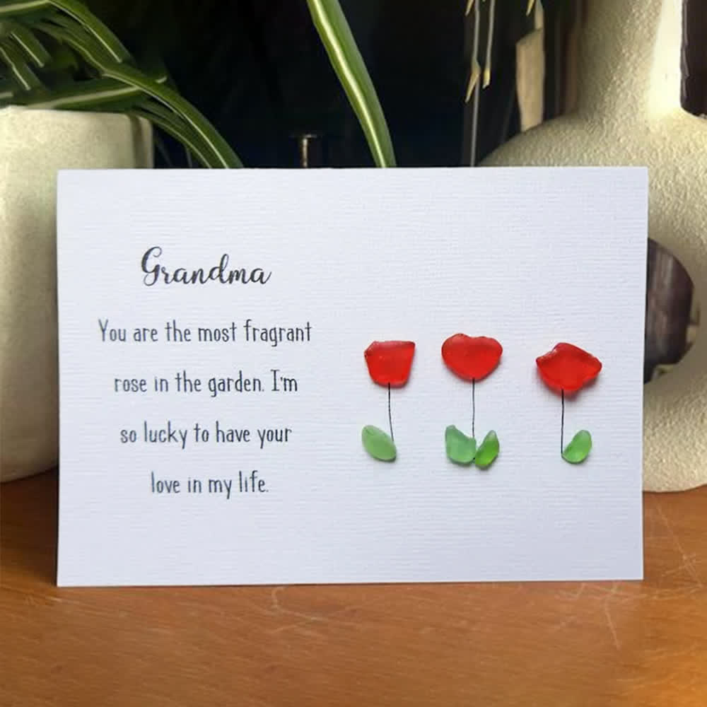 The Most Fragrant Rose Grandma Sea Glass Framed Art - Seaglass Card - 6" X 8" - image 1