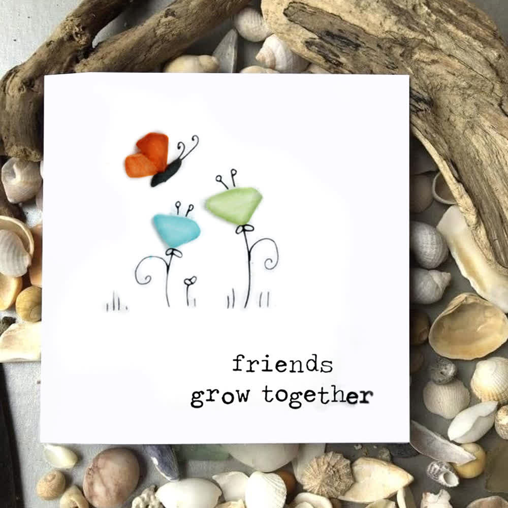 Friends Grow Together Butterfly & Flowers Sea Glass Framed Art - image 3
