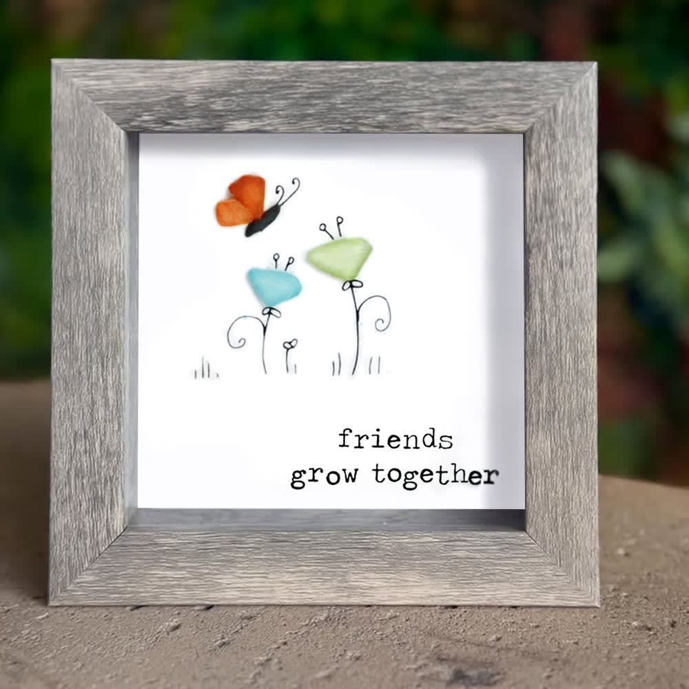 Friends Grow Together Butterfly & Flowers Sea Glass Framed Art - image 6