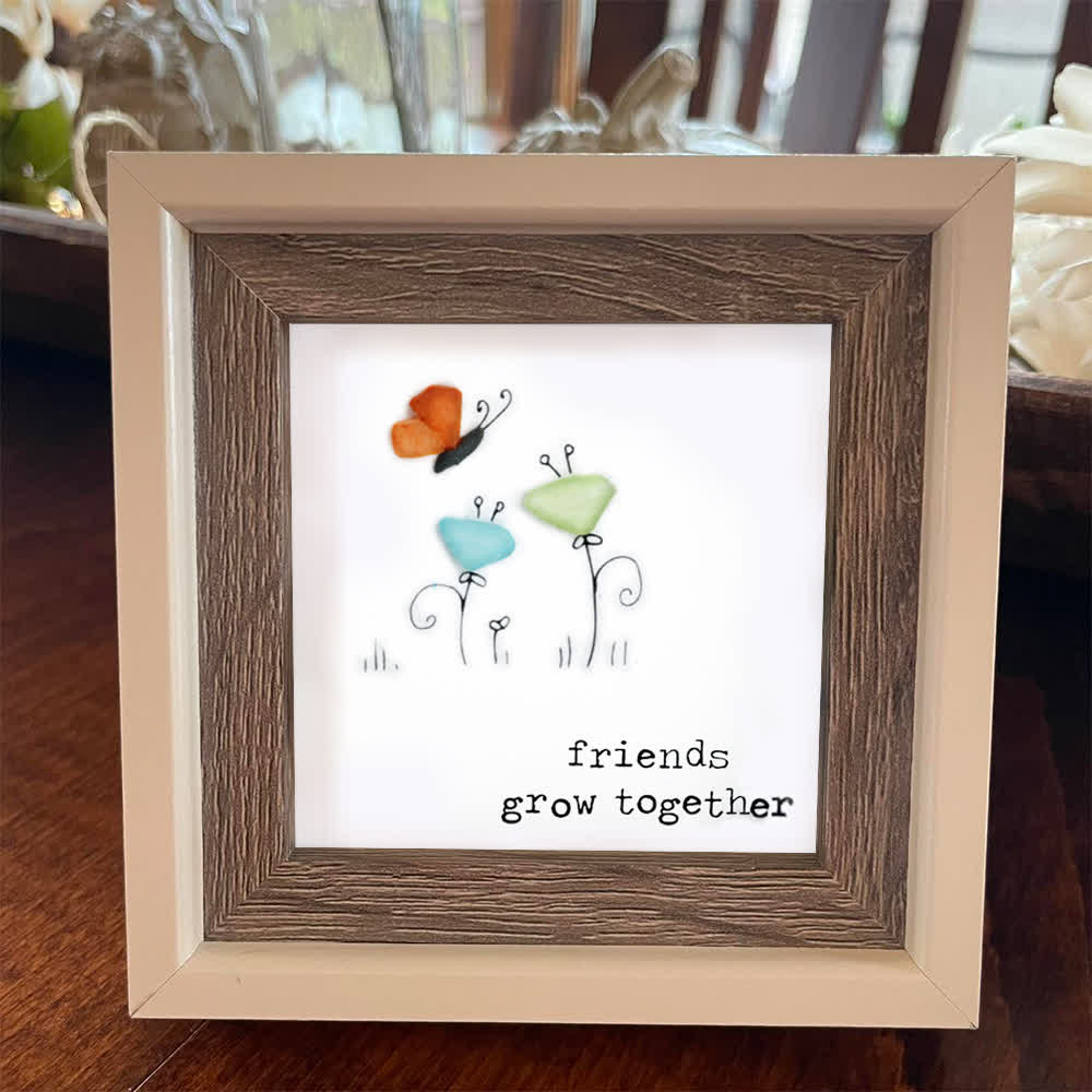 Friends Grow Together Butterfly & Flowers Sea Glass Framed Art - image 5
