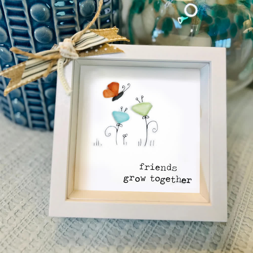 Friends Grow Together Butterfly & Flowers Sea Glass Framed Art - image 7