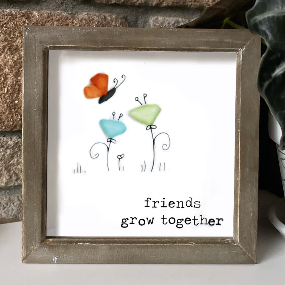 Friends Grow Together Butterfly & Flowers Sea Glass Framed Art - image 4