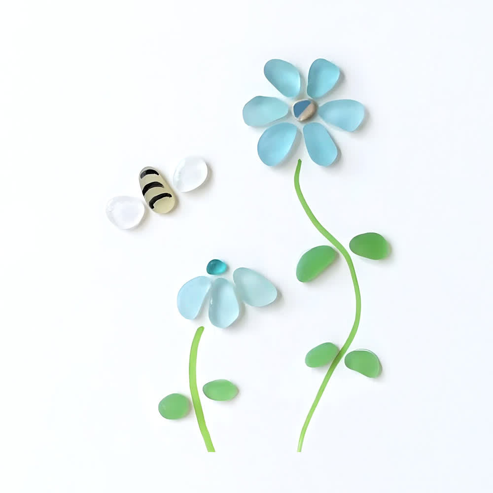 Coastal Joy Flower & Bee Sea Glass Framed Art - image 2