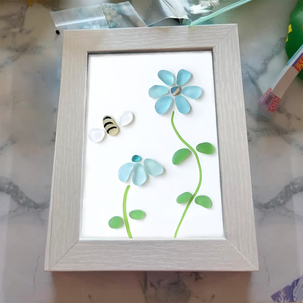 Coastal Joy Flower & Bee Sea Glass Framed Art - image 8
