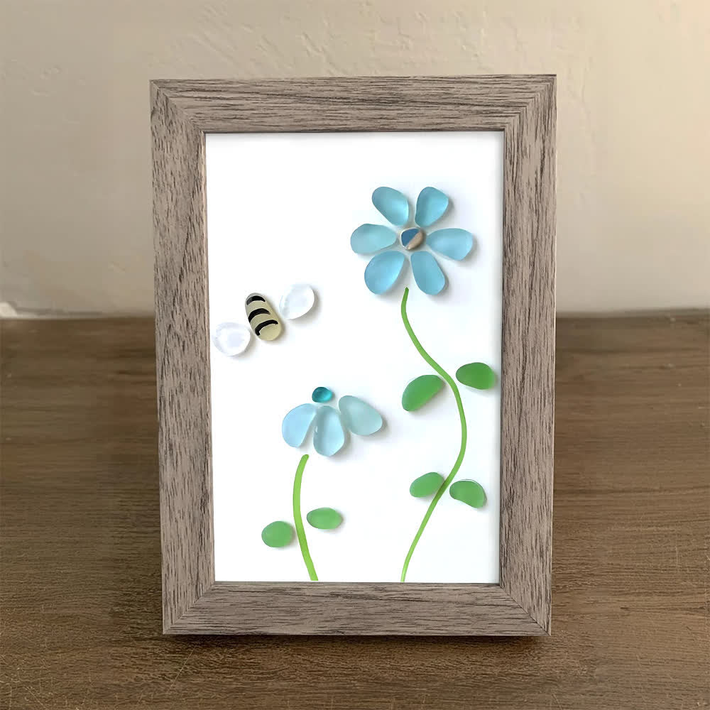 Coastal Joy Flower & Bee Sea Glass Framed Art - image 7