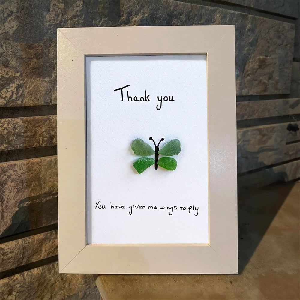 Green Butterfly Thank You Quote Sea Glass Framed Art - image 0