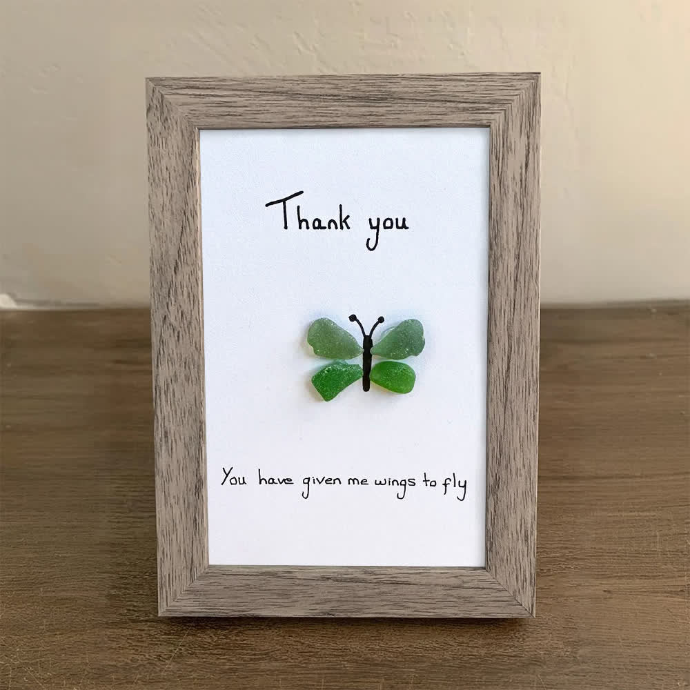 Green Butterfly Thank You Quote Sea Glass Framed Art - image 6