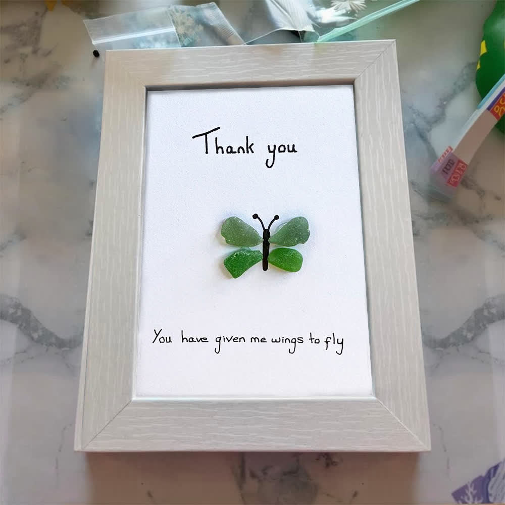 Green Butterfly Thank You Quote Sea Glass Framed Art - image 8