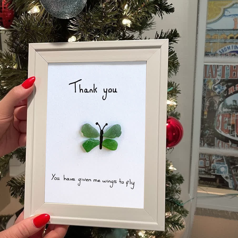 Green Butterfly Thank You Quote Sea Glass Framed Art - image 5