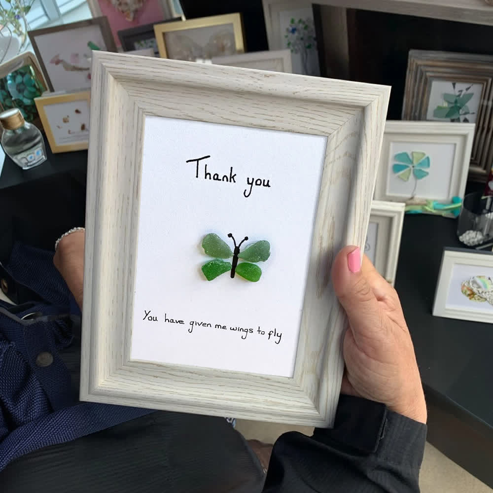 Green Butterfly Thank You Quote Sea Glass Framed Art - image 4