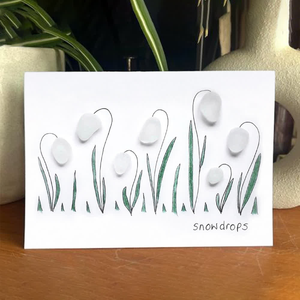 Hope In Every Petal Snowdrops Sea Glass Framed Art - Seaglass Card - 6" X 8" - image 1
